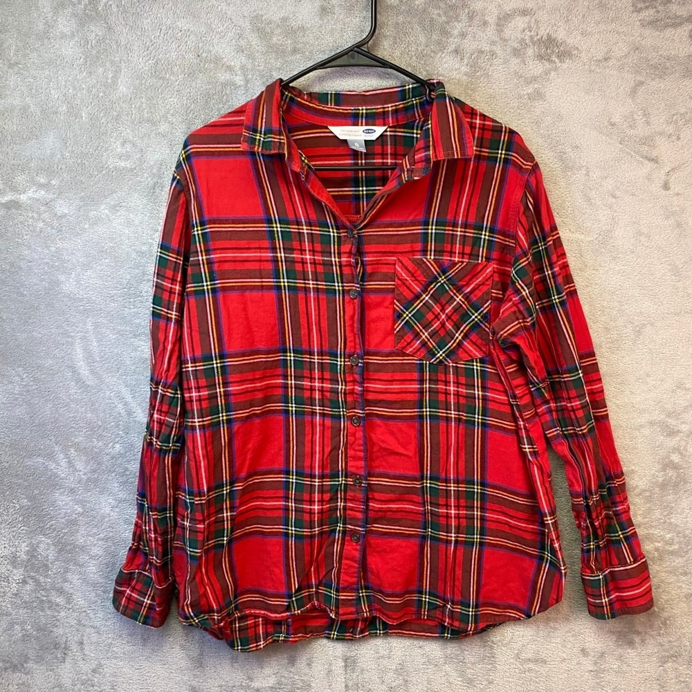 Old Navy The Classic Shirt Womens XL Red Plaid Button Down Stewart Tartan Top